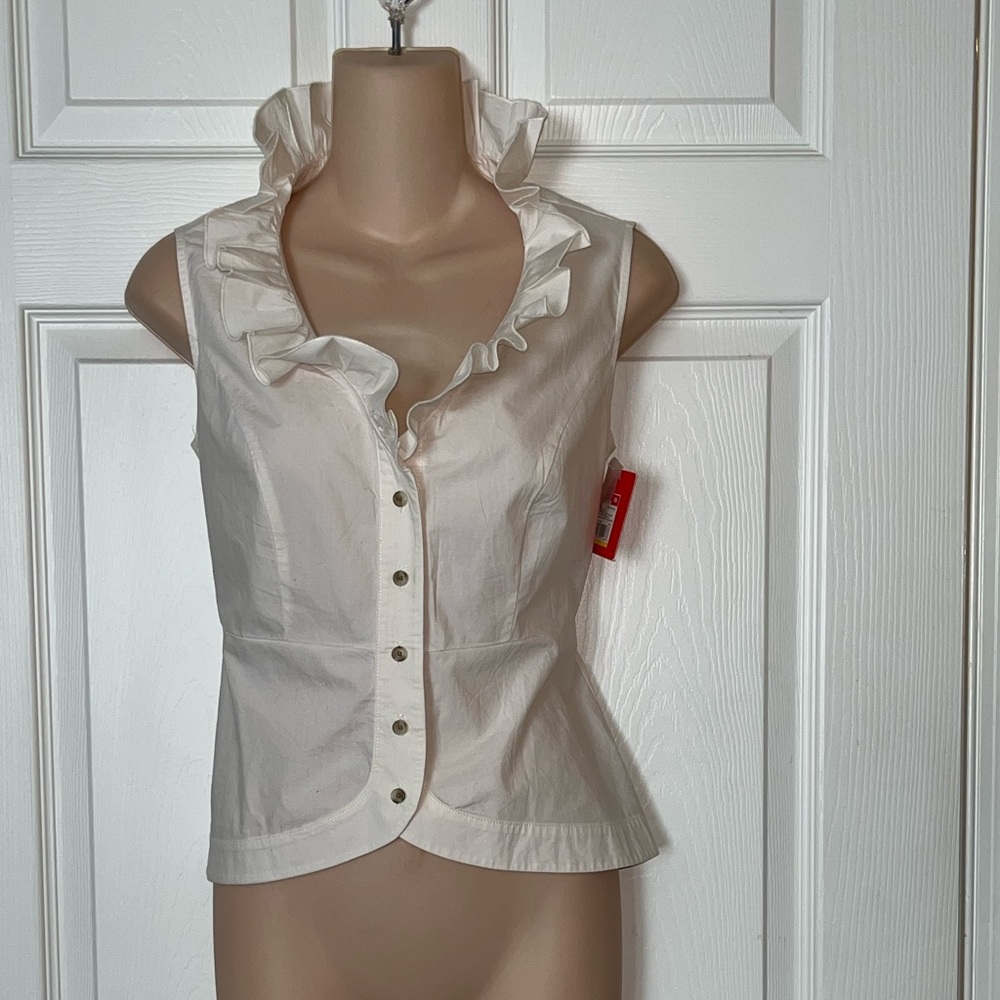 NWT Isaac Mizrahi For Target Ivory Off White Sleeveless Ruffle Blouse XS